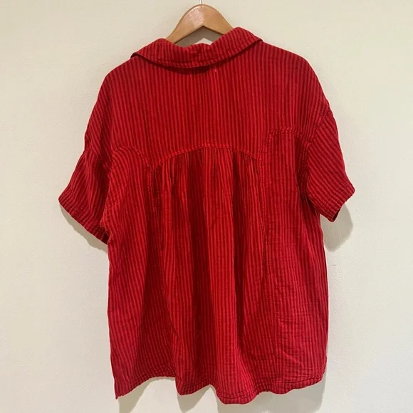 We The Free Kayla Double Cloth Red Shirt Size L - Picture 4 of 6